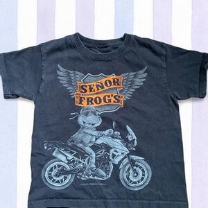 Señor Frog's Black Graphic Tee with Motorcycle Print size small 5-6